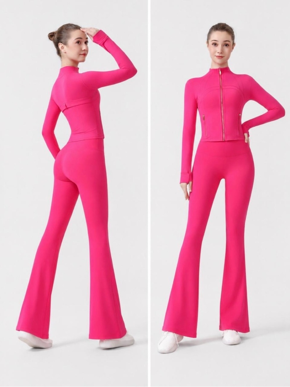 Lululemon Fuchsia High-Waist Flared Active Pants & Zip Jacket Set
